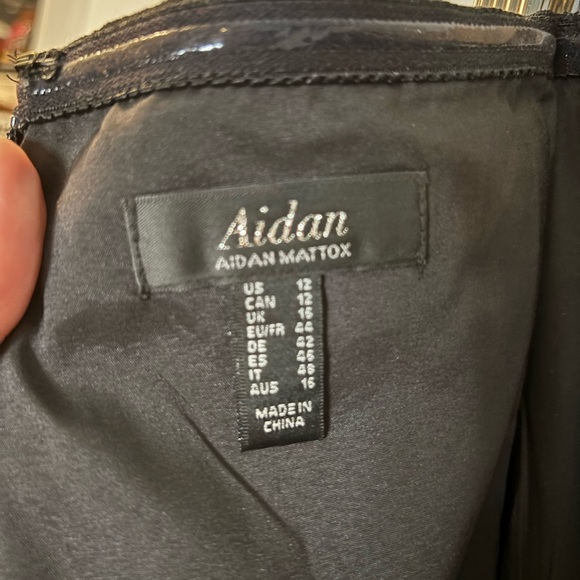 Aidan by Aidan Mattox black off the shoulder dress. Mesh detailing. Midi length - Picture 5 of 5